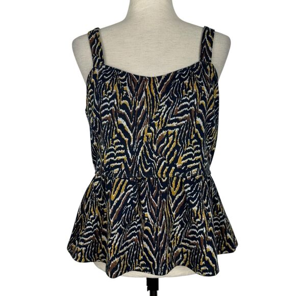 Anthropologie Top Women Medium Jaime Animal Print Peplum Tank Boho Indie - Picture 1 of 14